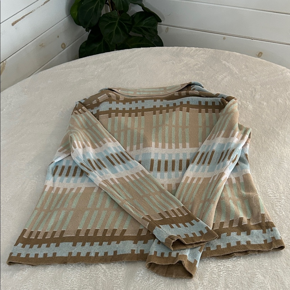 Pendleton Linen Blend Beige and Blue Patterned Cardigan. Size L - Picture 10 of 13